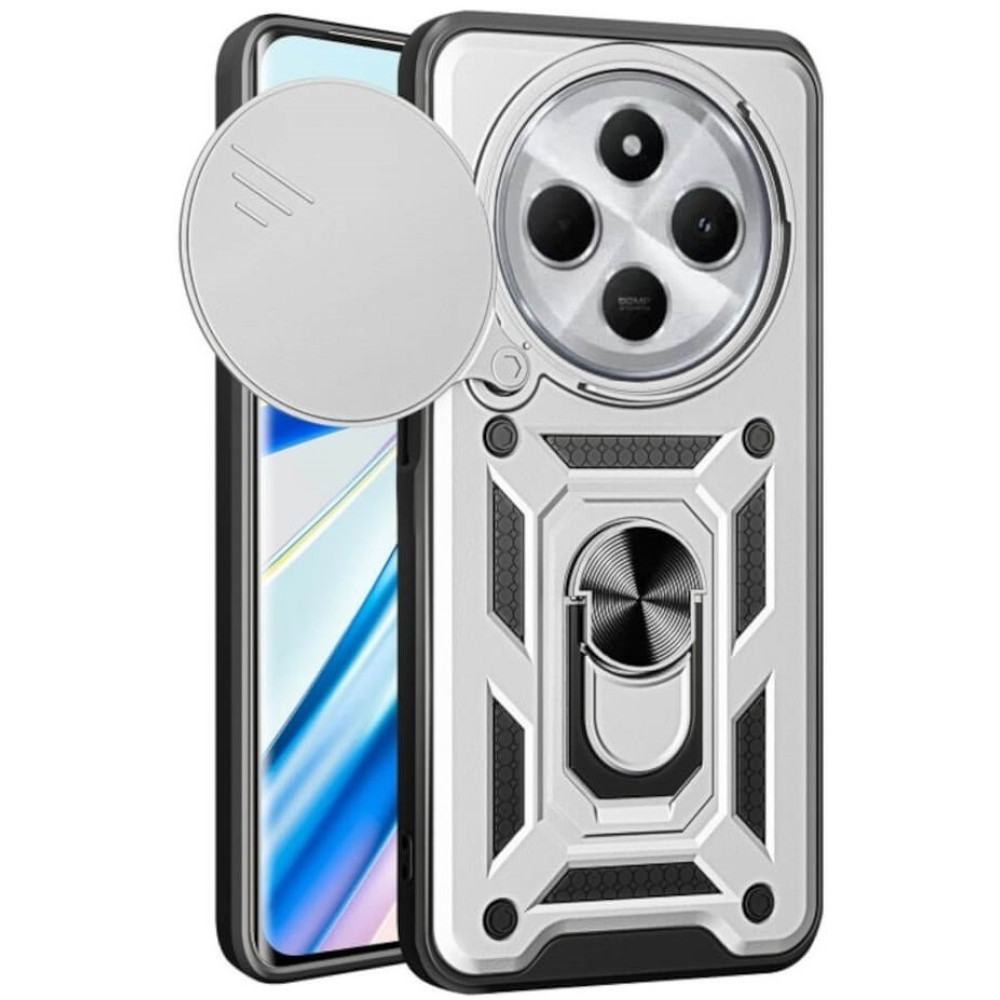 Θήκη Xiaomi Redmi 14C / Poco C75 Bodycell Armor Slide Ανθεκτική με Κάλυμμα για την Κάμερα & Μεταλλικό Ring Holder - Silver (5206015080302)