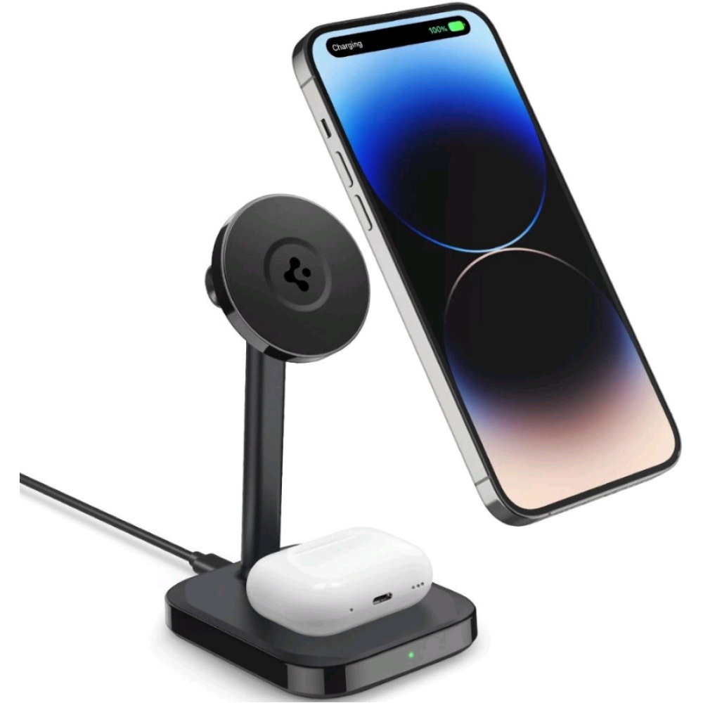 Ασύρματος Φορτιστής Spigen PF2100 ArcField Dual MagFit Charger Μαγνητική Βάση MagSafe για iPhone / AirPods 7.5W - Black (ACH05439)