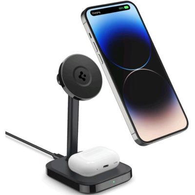 Ασύρματος Φορτιστής Spigen PF2100 ArcField Dual MagFit Charger Μαγνητική Βάση MagSafe για iPhone / AirPods 7.5W - Black (ACH05439)