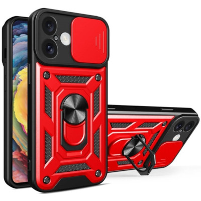 Θήκη iPhone 16 Bodycell Armor Slide Ανθεκτική με Κάλυμμα για την Κάμερα & Μεταλλικό Ring Holder - Red (5206015078927)