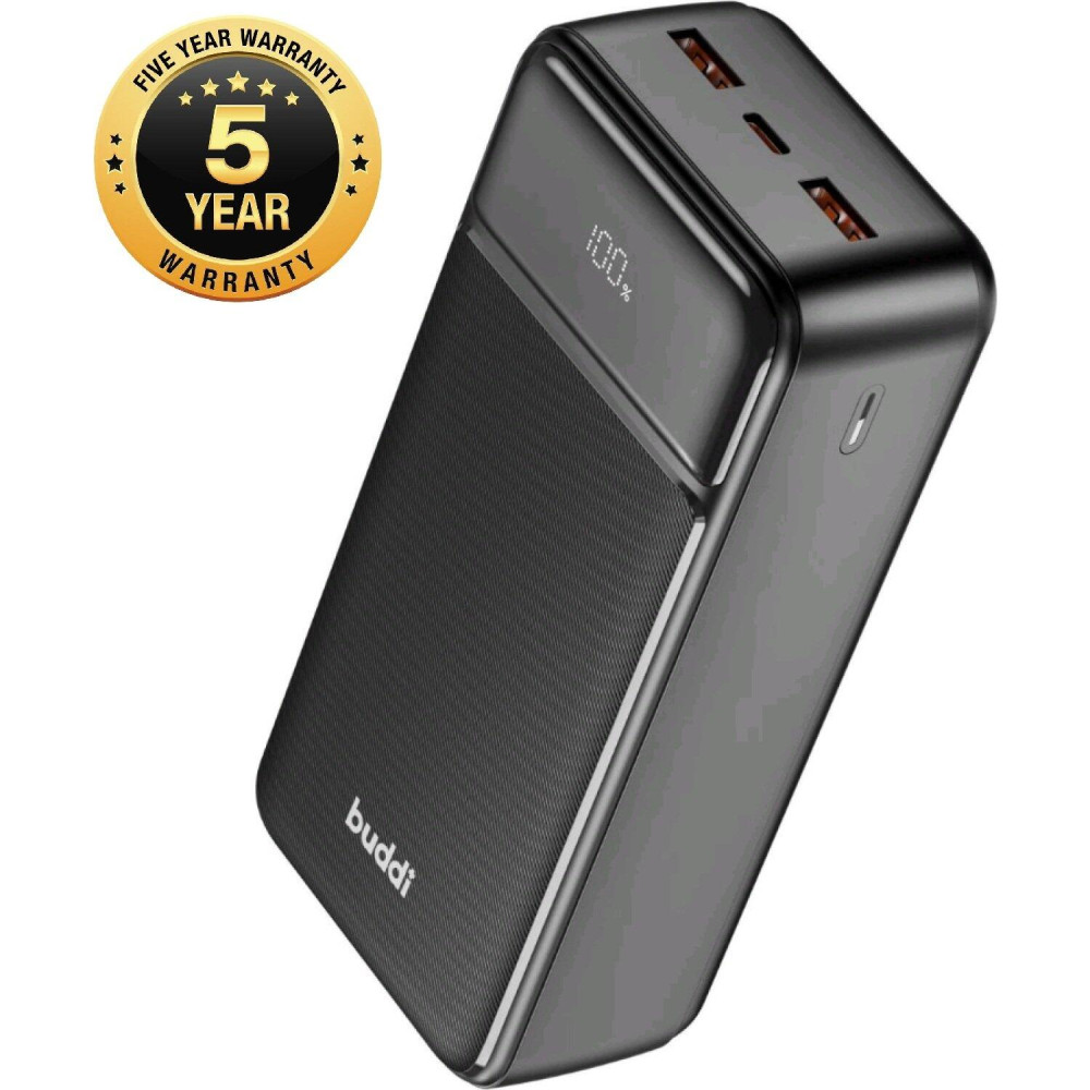 PowerBank Buddi Boost με Ψηφιακή Οθόνη LED με 1 x Type-C / 2 x USB-A 22.5W 30.000mAh 5 Έτη Εγγύηση - Black (8719246451829)