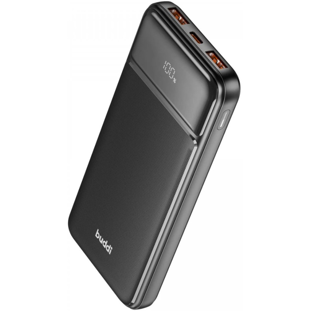 PowerBank Buddi Boost με Ψηφιακή Οθόνη LED με 1 x Type-C / 2 x USB-A 22.5W 10.000mAh 5 Έτη Εγγύηση - Black (8719246451805)