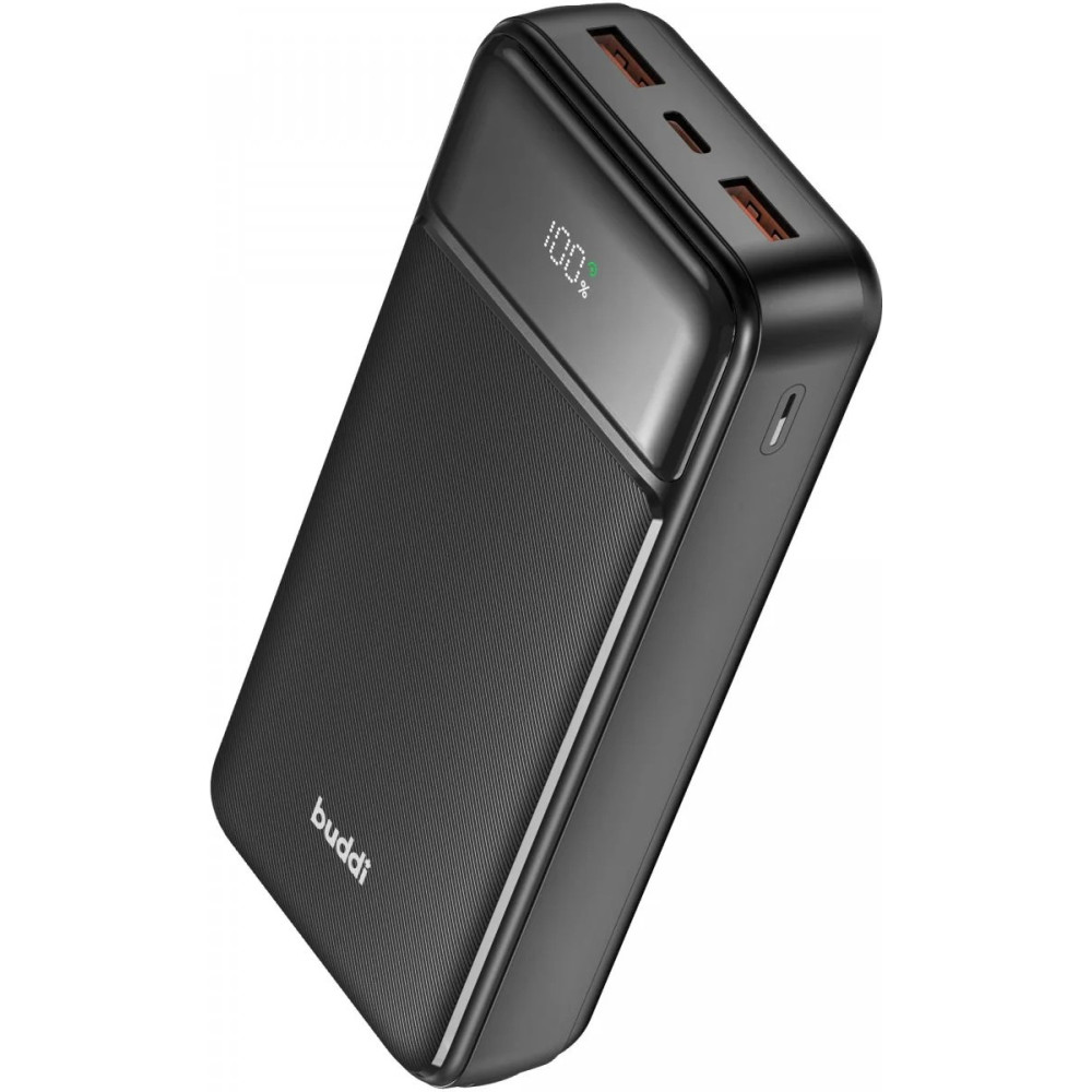 PowerBank Buddi Boost με Ψηφιακή Οθόνη LED με 1 x Type-C / 2 x USB-A 22.5W 20.000mAh 5 Έτη Εγγύηση - Black (8719246451812)