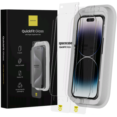 Tempered Glass iPhone 14 Pro Spacecase QuickFit Glass Αντιχαρακτικό Γυαλί Προστασίας Οθόνης με Απλικατέρ QuickFit 2 Τεμάχια - Clear (5905719112806)