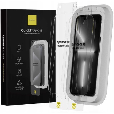 Tempered Glass iPhone 14 / 13 / 13 Pro Spacecase QuickFit Glass Αντιχαρακτικό Γυαλί Προστασίας Οθόνης με Απλικατέρ QuickFit 2 Τεμάχια - Clear (5905719112790)