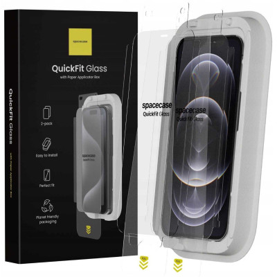 Tempered Glass iPhone 12 Pro Max Spacecase QuickFit Glass Αντιχαρακτικό Γυαλί Προστασίας Οθόνης με Απλικατέρ QuickFit 2 Τεμάχια - Clear (5905719112769)