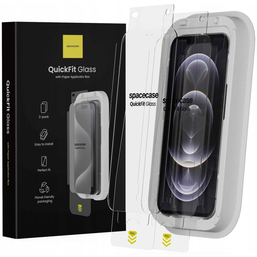 Tempered Glass iPhone 12 / 12 Pro Spacecase QuickFit Glass Αντιχαρακτικό Γυαλί Προστασίας Οθόνης με Απλικατέρ QuickFit 2 Τεμάχια - Clear (5905719112776)