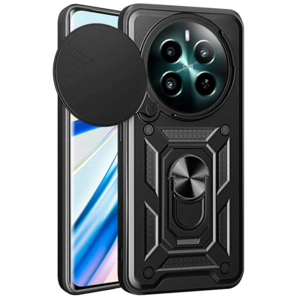 Θήκη Realme 12 4G / 12 Plus Bodycell Armor Slide Ανθεκτική με Κάλυμμα για την Κάμερα & Μεταλλικό Ring Holder - Black (5206015078668)