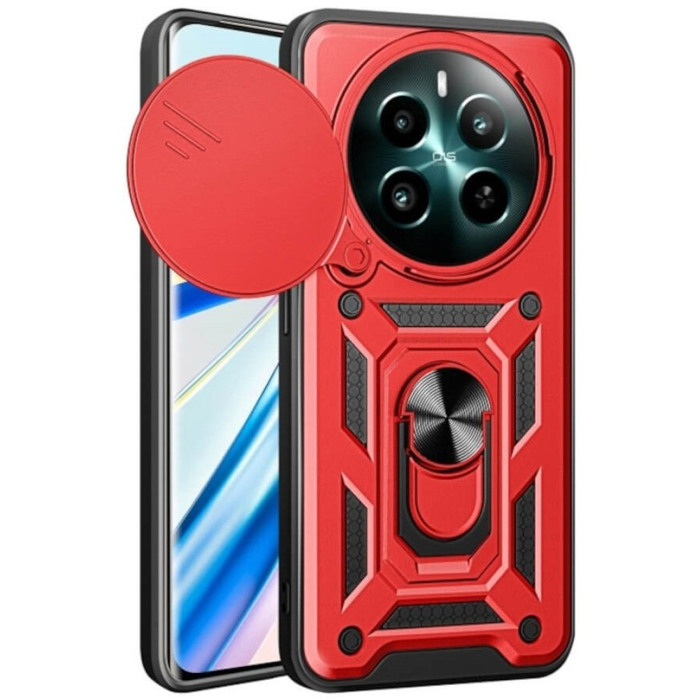 Θήκη Realme 12 4G / 12 Plus Bodycell Armor Slide Ανθεκτική με Κάλυμμα για την Κάμερα & Μεταλλικό Ring Holder - Red (5206015078675)