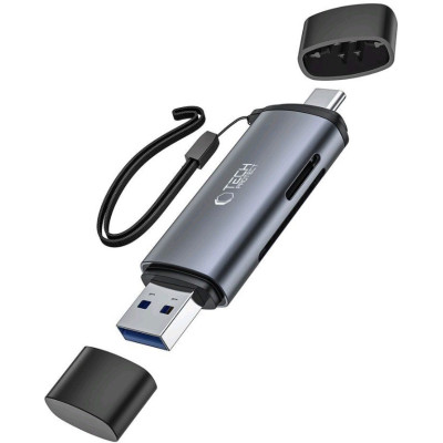 Card Reader Tech-Protect Ultraboost USB-A / Type-C Αναγνώστης Καρτών SD & MicroSD με Λουράκι Χειρός - Grey (9490713934685)
