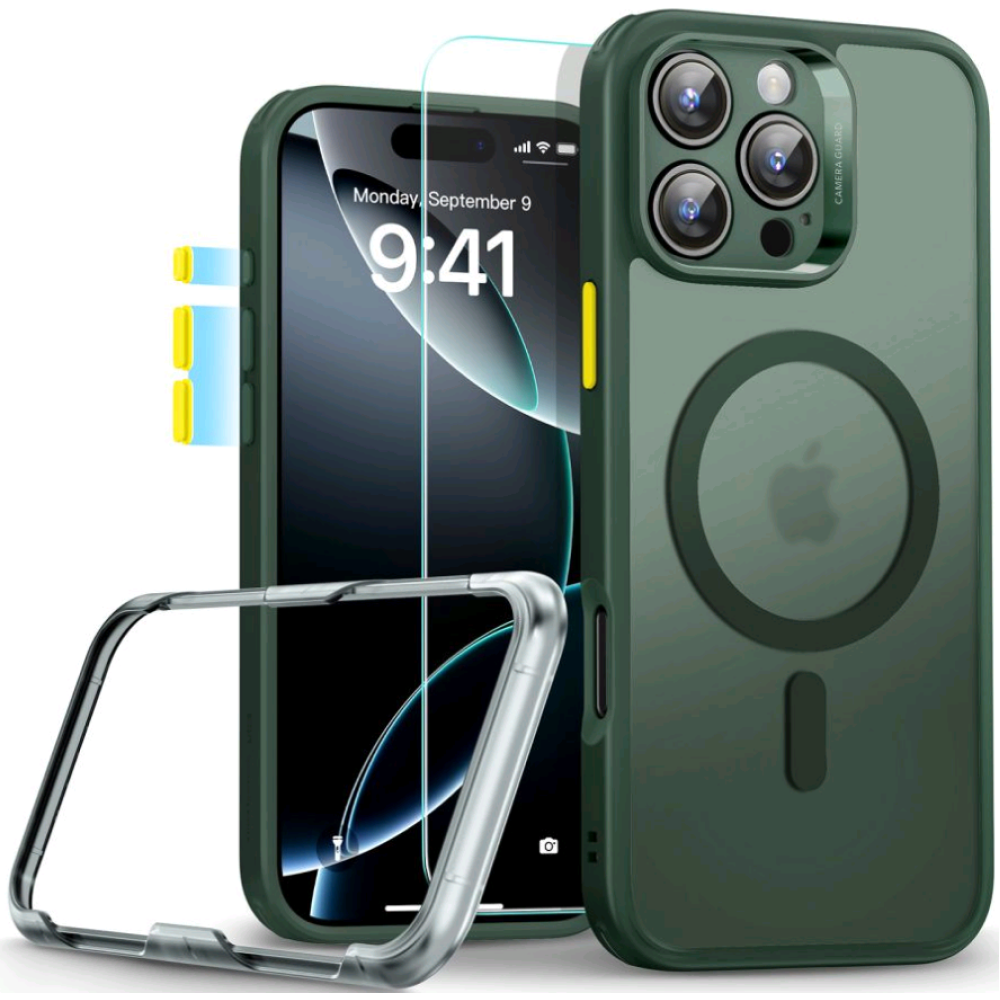 Θήκη & Tempered Glass iPhone 16 Pro Max ESR Classic Pro Set Ανθεκτική με MagSafe / Εναλλάξιμα Κουμπιά & Αντιχαρακτικό Γυαλί Προστασίας Οθόνης - Frosted Green (4894240230138)