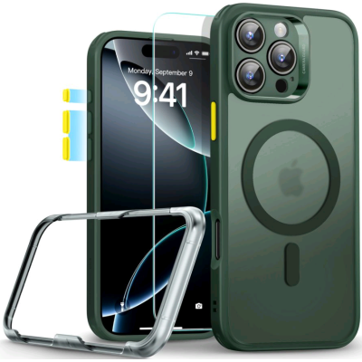 Θήκη & Tempered Glass iPhone 16 Pro Max ESR Classic Pro Set Ανθεκτική με MagSafe / Εναλλάξιμα Κουμπιά & Αντιχαρακτικό Γυαλί Προστασίας Οθόνης - Frosted Green (4894240230138)