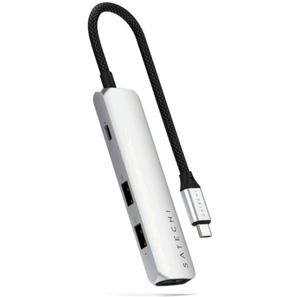 Αντάπτορας Satechi 4in1 USB-C Slim Multiport 4K Adapter Type-C (male) σε 2 x USB-A 10Gbps 1 x Type-C 85W 1 x HDMI 4K - Silver (ST-P4SS)