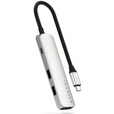 Αντάπτορας Satechi 4in1 USB-C Slim Multiport 4K Adapter Type-C (male) σε 2 x USB-A 10Gbps 1 x Type-C 85W 1 x HDMI 4K - Silver (ST-P4SS)