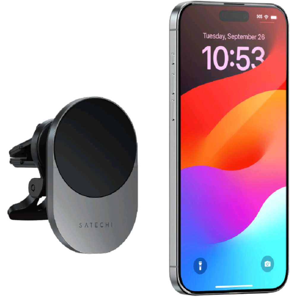 Βάση Κινητών Αυτοκινήτου Satechi Qi2 Wireless Car Charger για Αεραγωγούς με Ασύρματη Μαγνητική Φόρτιση MagSafe 15W & Φορτιστής Αυτοκινήτου 25W - Space Grey (ST-Q2CCM)