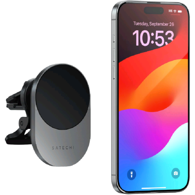 Βάση Κινητών Αυτοκινήτου Satechi Qi2 Wireless Car Charger για Αεραγωγούς με Ασύρματη Μαγνητική Φόρτιση MagSafe 15W & Φορτιστής Αυτοκινήτου 25W - Space Grey (ST-Q2CCM)