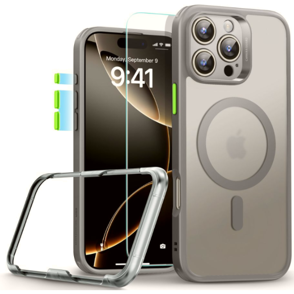 Θήκη & Tempered Glass iPhone 16 Pro Max ESR Classic Pro Set Ανθεκτική με MagSafe / Εναλλάξιμα Κουμπιά & Αντιχαρακτικό Γυαλί Προστασίας Οθόνης - Frosted Grey (4894240230091)