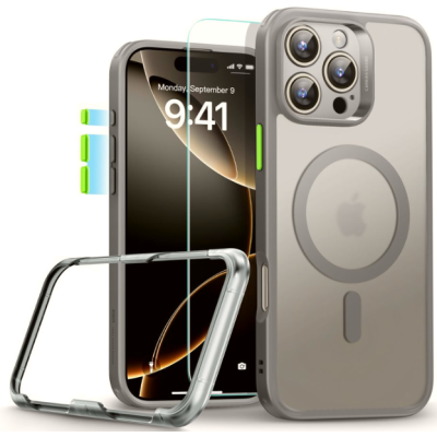Θήκη & Tempered Glass iPhone 16 Pro Max ESR Classic Pro Set Ανθεκτική με MagSafe / Εναλλάξιμα Κουμπιά & Αντιχαρακτικό Γυαλί Προστασίας Οθόνης - Frosted Grey (4894240230091)