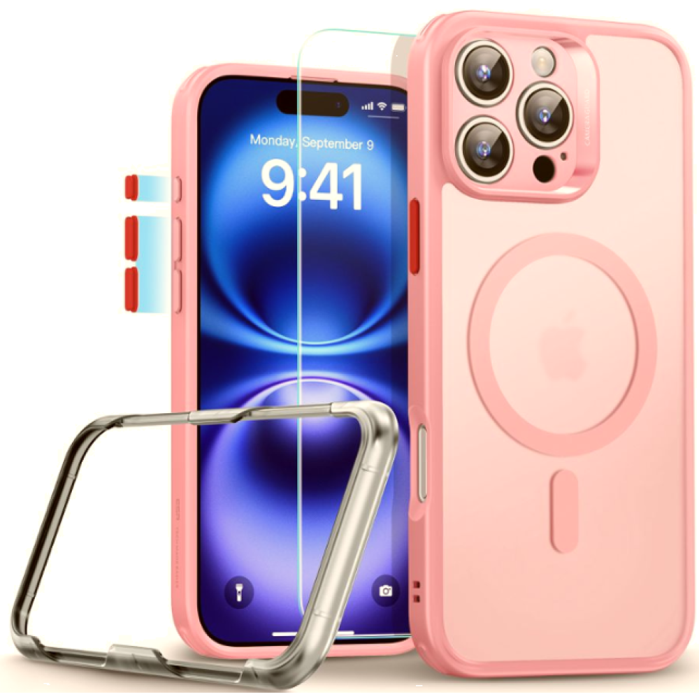 Θήκη & Tempered Glass iPhone 16 Pro Max ESR Classic Pro Set Ανθεκτική με MagSafe / Εναλλάξιμα Κουμπιά & Αντιχαρακτικό Γυαλί Προστασίας Οθόνης - Frosted Pink (4894240230114)