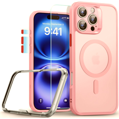 Θήκη & Tempered Glass iPhone 16 Pro Max ESR Classic Pro Set Ανθεκτική με MagSafe / Εναλλάξιμα Κουμπιά & Αντιχαρακτικό Γυαλί Προστασίας Οθόνης - Frosted Pink (4894240230114)