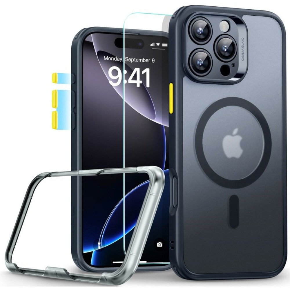 Θήκη & Tempered Glass iPhone 16 Pro ESR Classic Pro Set Ανθεκτική με MagSafe / Εναλλάξιμα Κουμπιά & Αντιχαρακτικό Γυαλί Προστασίας Οθόνης - Frosted Black (4894240221891)