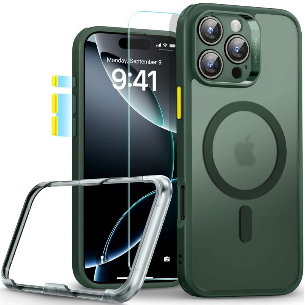 Θήκη & Tempered Glass iPhone 16 Pro ESR Classic Pro Set Ανθεκτική με MagSafe / Εναλλάξιμα Κουμπιά & Αντιχαρακτικό Γυαλί Προστασίας Οθόνης - Frosted Green (4894240230077)