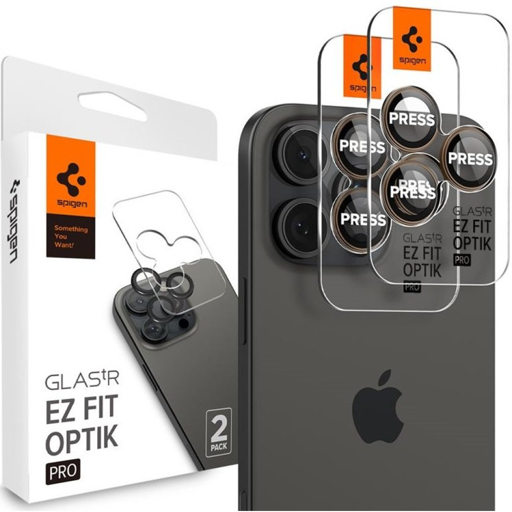 Tempered Glass iPhone 16 Pro / 16 Pro Max Spigen GLAS.tR EZ Fit OPTIK Pro Camera Lens Protector Αντιχαρακτικό Γυαλί Προστασίας για Φακό Κάμερας 2 Τεμάχια - Desert Titanium (AGL08862)