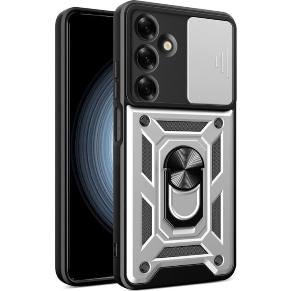 Θήκη Samsung Galaxy M35 Bodycell Armor Slide Ανθεκτική με Κάλυμμα για την Κάμερα & Μεταλλικό Ring Holder - Silver (5206015078958)