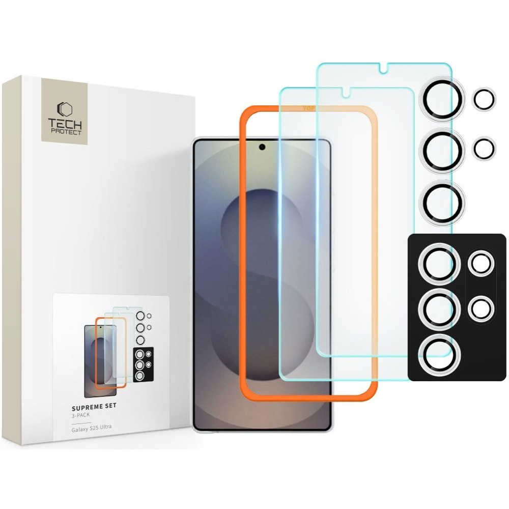 Tempered Glass Samsung Galaxy S25 Ultra Tech-Protect Supreme Set με 2 x Αντιχαρακτικά Γυαλιά Προστασίας Οθόνης και 1 x Κάμερας - Clear (5906302322343)