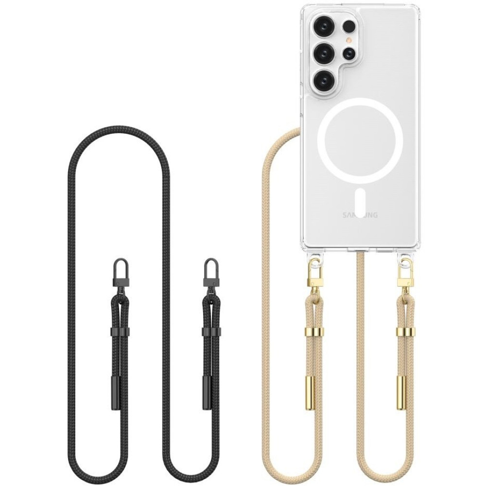 Θήκη Samsung Galaxy S25 Ultra Tech-Protect FlexAir Chain Σκληρή Διάφανη με MagSafe & 2 x Αποσπώμενα Λουράκια Λαιμού - Black / Taupe (5906302360031)