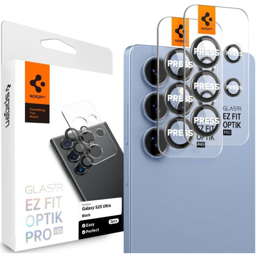 Tempered Glass Samsung Galaxy S25 Ultra Spigen GLAS.tR EZ Fit OPTIK Pro HD Camera Lens Protector Αντιχαρακτικό Γυαλί Προστασίας για Φακό Κάμερας 2 Τεμάχια - Black (AGL09084)