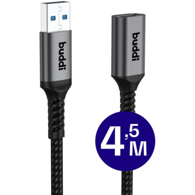 Καλώδιο Buddi Flex Extension Cable Επέκτασης USB-A (Male) σε USB-A (Female) 15W 450cm 5 Έτη Εγγύηση - Black (8719246459542)