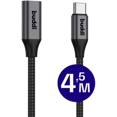 Καλώδιο Buddi Flex Extension Cable Επέκτασης Type-C (Male) σε Type-C (Female) 60W 450cm 5 Έτη Εγγύηση - Black (8719246459184)