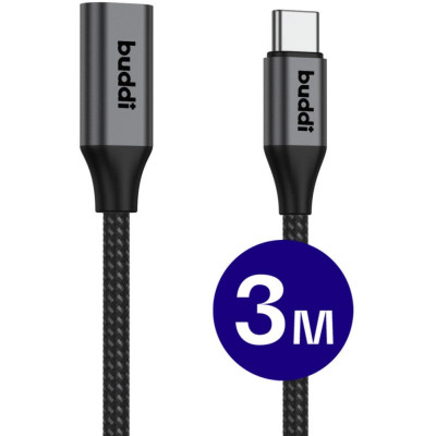 Καλώδιο Buddi Flex Extension Cable Επέκτασης Type-C (Male) σε Type-C (Female) 60W 300cm 5 Έτη Εγγύηση - Black (8719246459399)