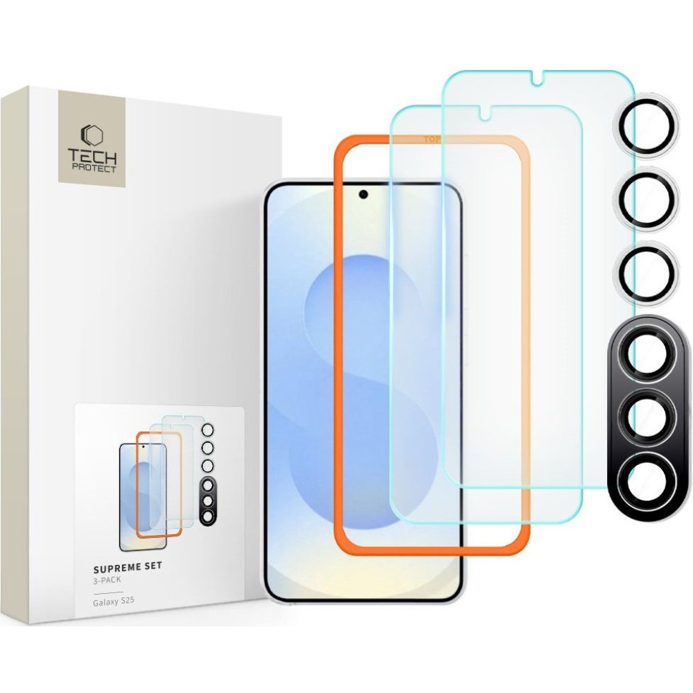 Tempered Glass Samsung Galaxy S25 Tech-Protect Supreme Set με 2 x Αντιχαρακτικά Γυαλιά Προστασίας Οθόνης και 1 x Κάμερας - Clear (5906302322053)