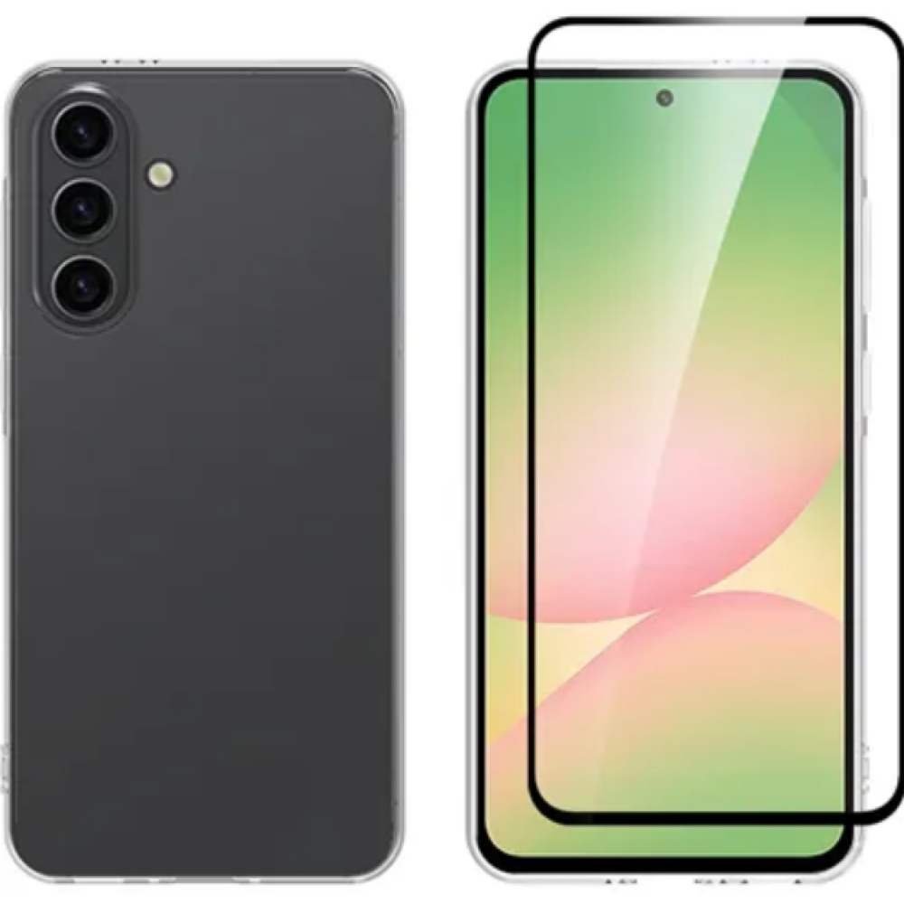 Θήκη & Tempered Glass Samsung Galaxy A56 Vivid Set Gelly Case Σετ Διάφανη Σιλικόνης & Full Face Αντιχαρακτικό Γυαλί Προστασίας Οθόνης - Transparent / Black (VIGELLY446GLASSBK)