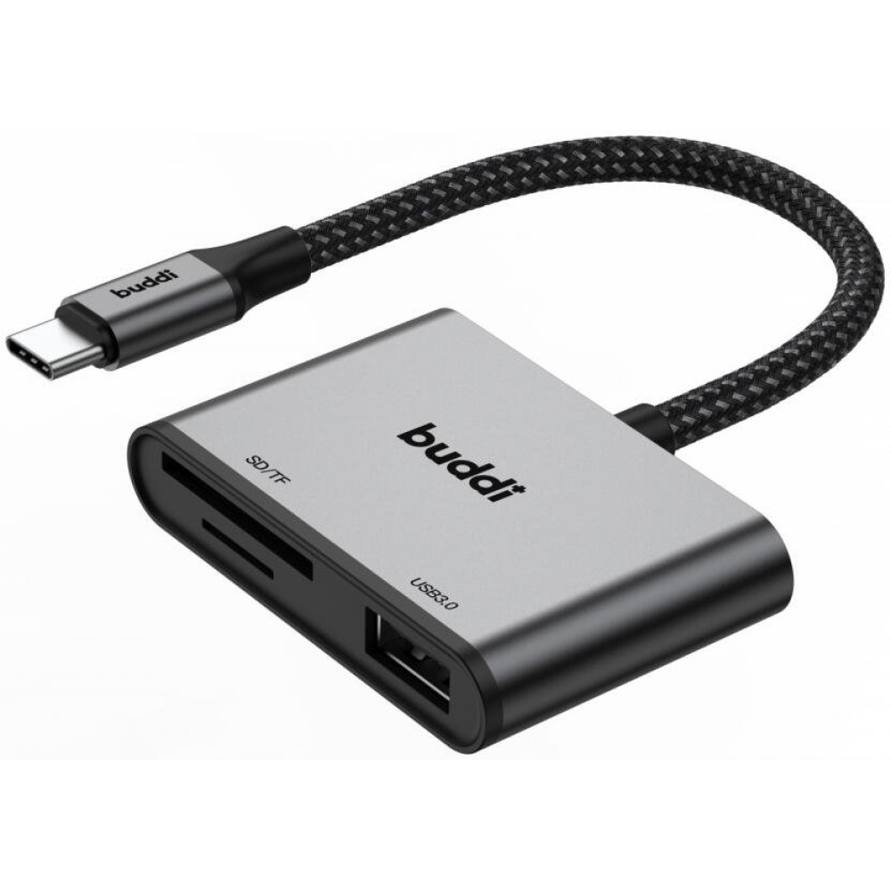 Αντάπτορας Buddi Ease Type-C (Male) σε 1 x USB-A (Female) / 1 x MicroSD / SD (Female) 5 Έτη Εγγύηση - Grey (8719246459351)