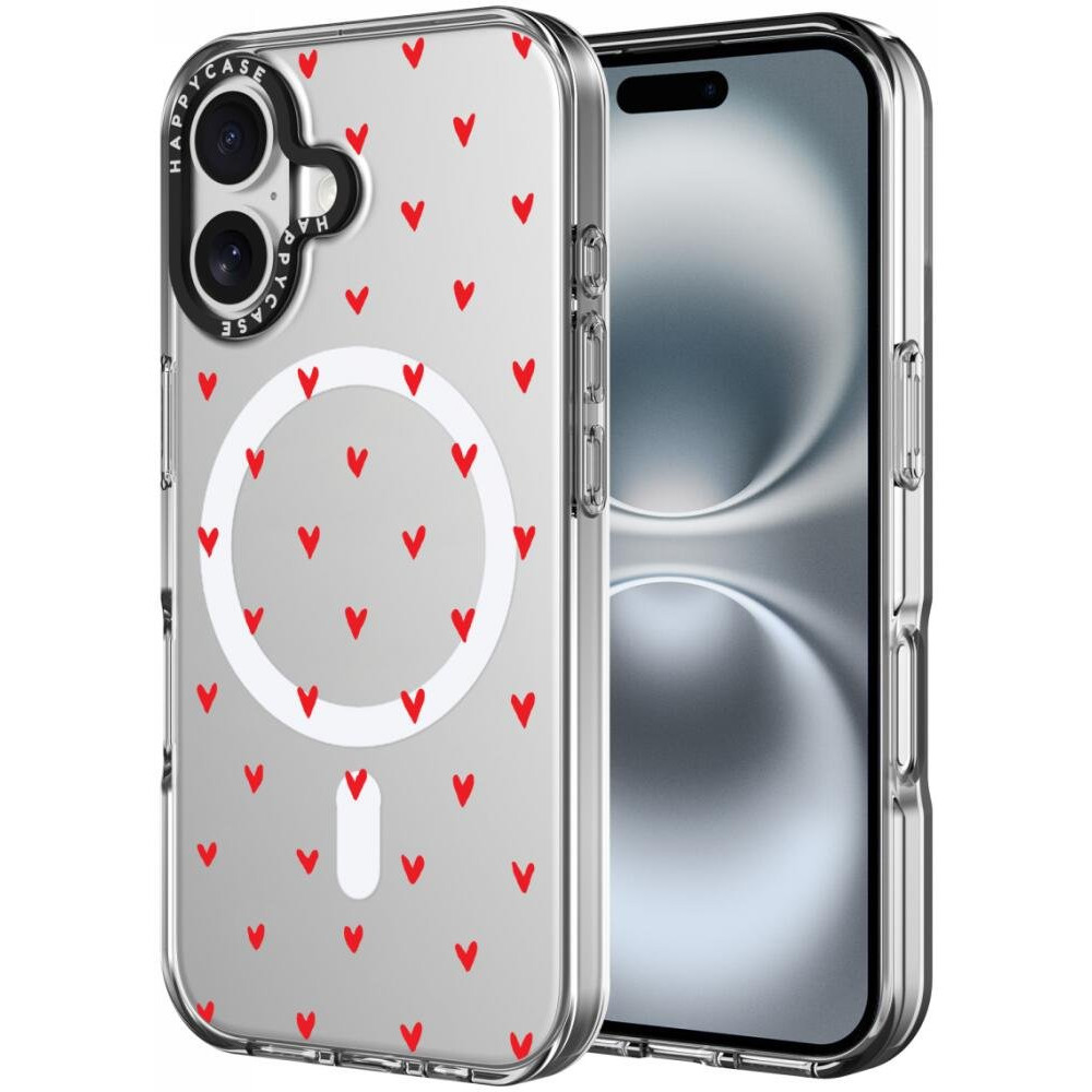 Θήκη iPhone 16 HappyCase Joy Διάφανη Σκληρή με MagSafe - Love Hearts (8719246462191)