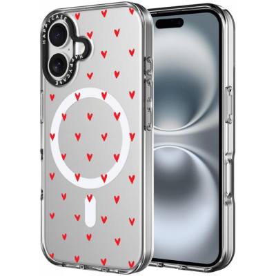 Θήκη iPhone 16 HappyCase Joy Διάφανη Σκληρή με MagSafe - Love Hearts (8719246462191)