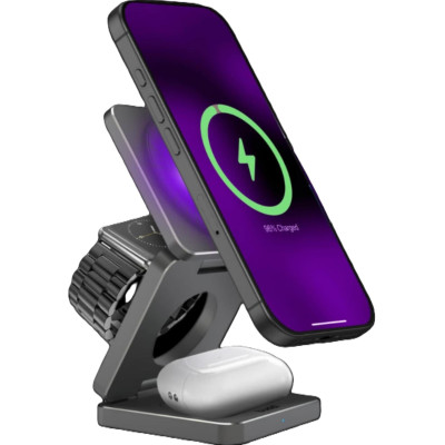 Ασύρματος Φορτιστής Buddi Power 3-σε-1 Αναδιπλούμενη Βάση MagSafe & Qi2 για iPhone / Smartphone / AirPods / Apple Watch 15W 5 Έτη Εγγύηση - Grey (8719246466809)