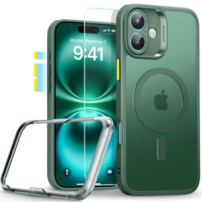 Θήκη & Tempered Glass iPhone 16 ESR Classic Pro Set Ανθεκτική με MagSafe / Εναλλάξιμα Κουμπιά & Αντιχαρακτικό Γυαλί Προστασίας Οθόνης - Frosted Green (4894240229972)