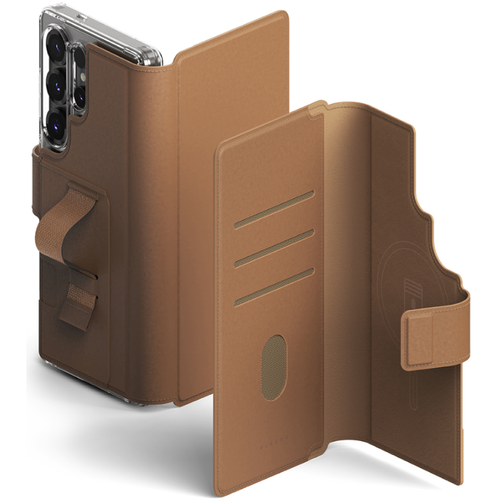 Θήκη Samsung Galaxy S25 Ultra / S24 Ultra / S23 Ultra Ringke Folio Grip Wallet Magnetic Πορτοφόλι με MagSafe & Finger Holder (για Θήκες MagSafe) - Brown (8800274969452)