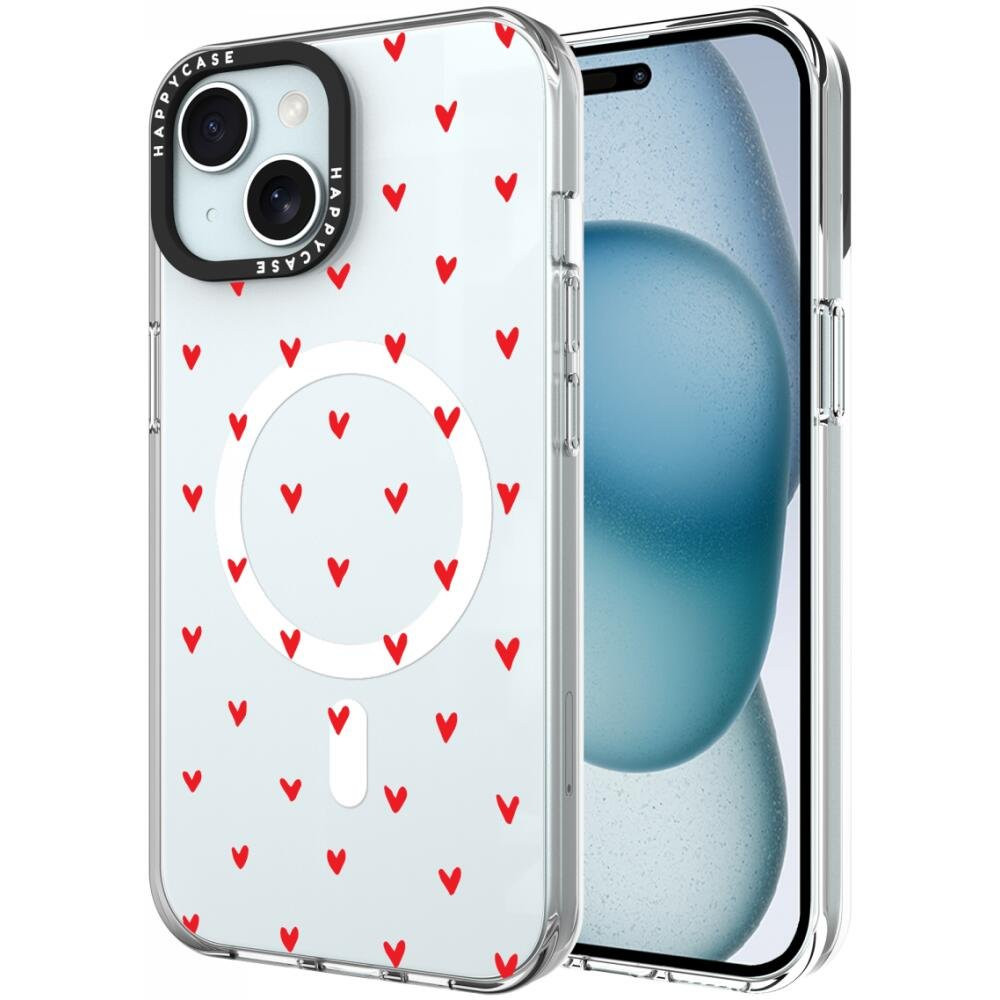 Θήκη iPhone 15 HappyCase Joy Διάφανη Σκληρή με MagSafe - Love Hearts (8719246467059)