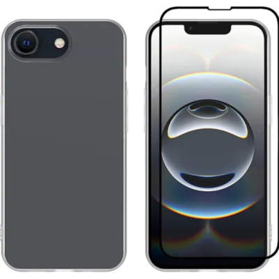 Θήκη & Tempered Glass iPhone 16e Vivid Set Gelly Case Σετ Διάφανη Σιλικόνης & Full Face Αντιχαρακτικό Γυαλί Προστασίας Οθόνης - Transparent / Black (VIGELLY453GLASSBK)