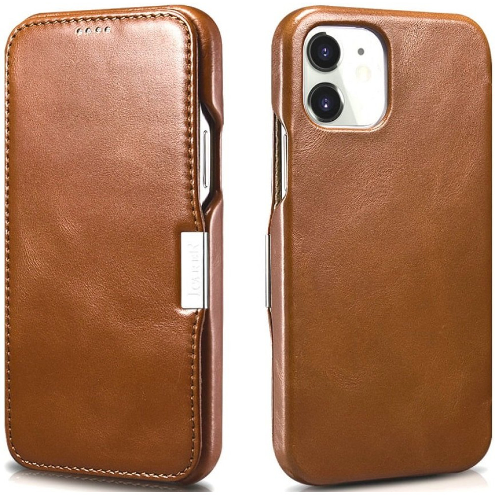 Θήκη iPhone 12 / 12 Pro iCarer Vintage Series Side-Open Δερμάτινη - Light Brown (RIX1210-GG)