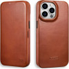 Θήκη iPhone 14 Pro Max iCarer Curved Edge Leather Folio with Magsafe Δερμάτινη Flip με MagSafe - Brown (KJI14220704-BN)