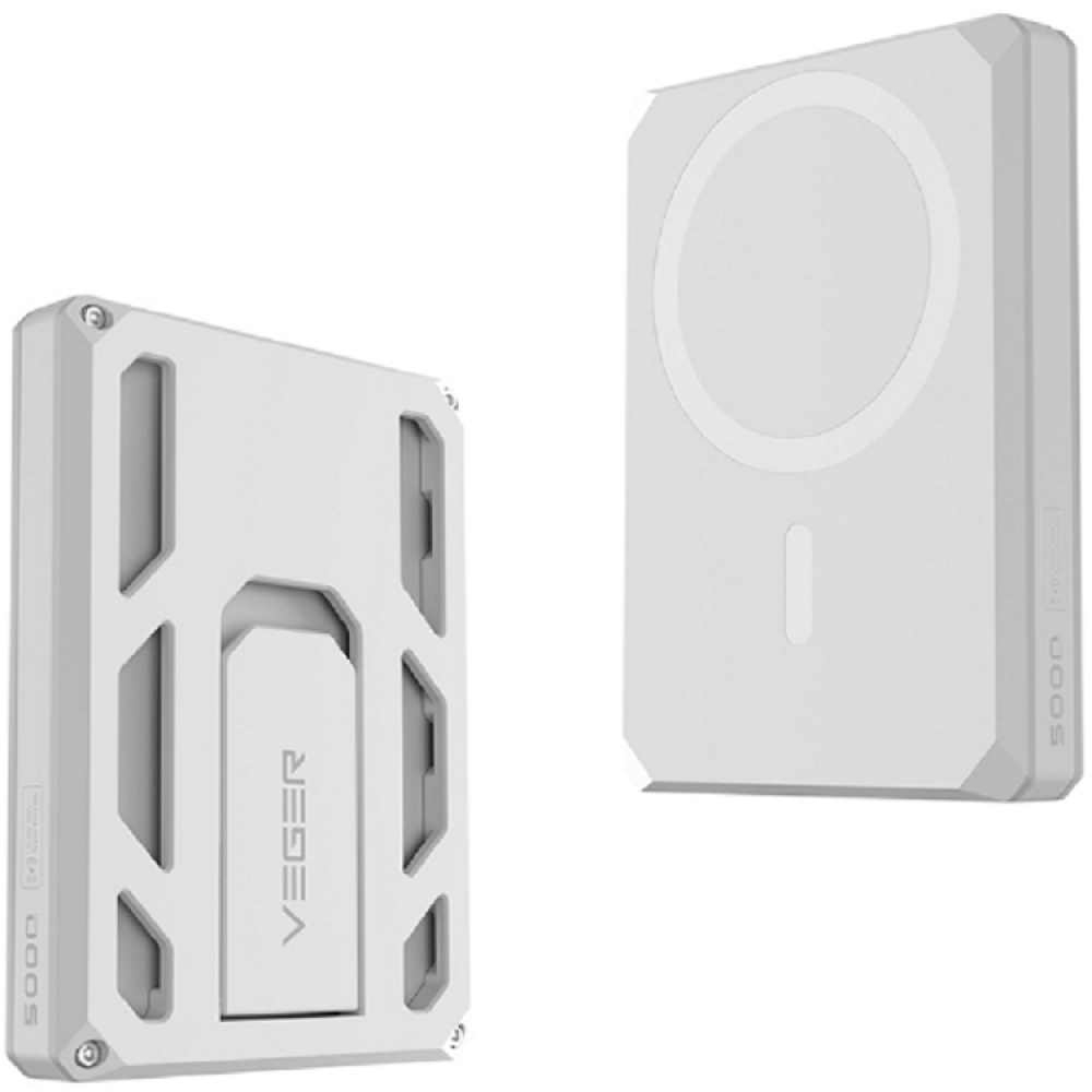 PowerBank Veger X5 6 in 1 W0582 με Ασύρματη Φόρτιση MagSafe 15W / RFID Πορτοφόλι MagSafe & KickStand 1 x Type-C 20W 5.000mAh - White (6970453550009)