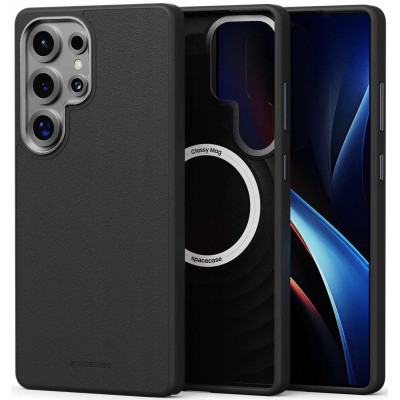 Θήκη Samsung Galaxy S25 Ultra Spacecase Classy Mag Σκληρή από Οικολογικό Δέρμα με MagSafe - Black (5905719114138)