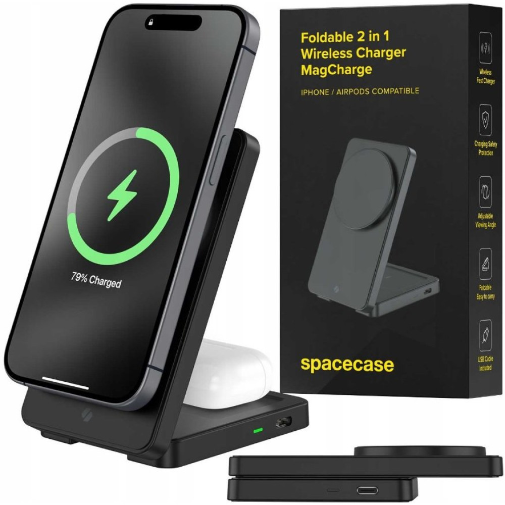 Βάση Ασύρματης Φόρτισης Spacecase WM5B Αναδιπλούμενη MagSafe για iPhone 16 / 15 / 14 / 13 / 12 / AirPods 15W - Black (5905719114350)