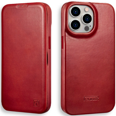 Θήκη iPhone 14 Pro Max iCarer Curved Edge Leather Folio with Magsafe Δερμάτινη Flip με MagSafe - Red (KJI14220704-RD)
